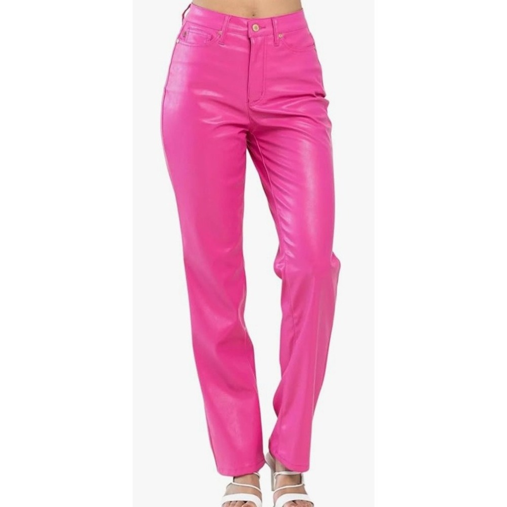Judy‎ Blue Hot Pink Faux Leather Pants Tummy Control Straight Leg Size 9 29